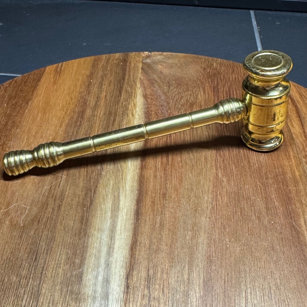 Vintage Solid Brass Gavel Judge Mallet Desk Decor India SD Marked Gold Weighted